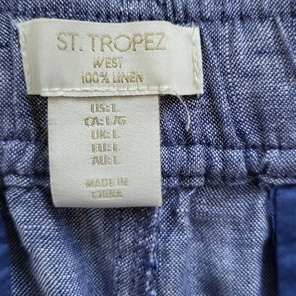St Tropez West Drawstring Waist Linen Wide Leg Chambray Pants(L) - Picture 6 of 7